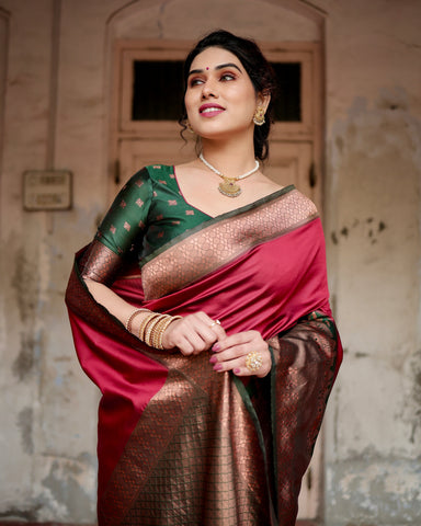 Pure Silk Saree Weaved With Zari Comes With Heavy Banarasi Brocade Blouse