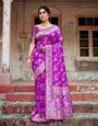 Pure Silk Saree Weaved With Zari Comes With Heavy Banarasi Brocade Blouse