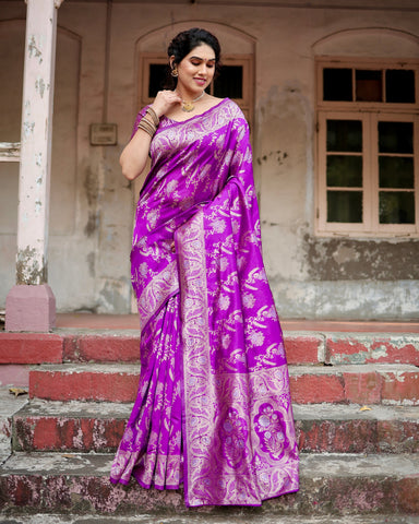 Pure Silk Saree Weaved With Zari Comes With Heavy Banarasi Brocade Blouse