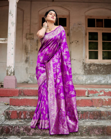 Pure Silk Saree Weaved With Zari Comes With Heavy Banarasi Brocade Blouse