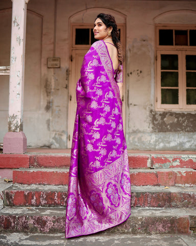 Pure Silk Saree Weaved With Zari Comes With Heavy Banarasi Brocade Blouse