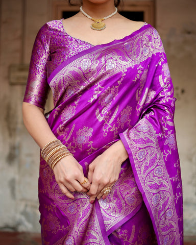 Pure Silk Saree Weaved With Zari Comes With Heavy Banarasi Brocade Blouse