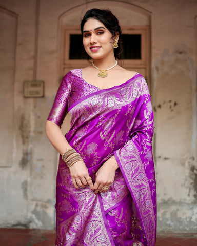 Pure Silk Saree Weaved With Zari Comes With Heavy Banarasi Brocade Blouse