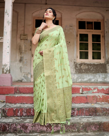 Pure Silk Saree Weaved With Zari Comes With Heavy Banarasi Brocade Blouse