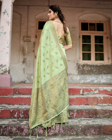 Pure Silk Saree Weaved With Zari Comes With Heavy Banarasi Brocade Blouse