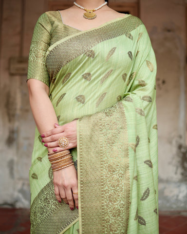 Pure Silk Saree Weaved With Zari Comes With Heavy Banarasi Brocade Blouse