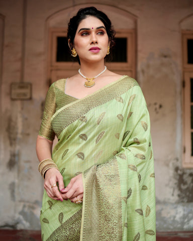 Pure Silk Saree Weaved With Zari Comes With Heavy Banarasi Brocade Blouse