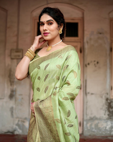 Pure Silk Saree Weaved With Zari Comes With Heavy Banarasi Brocade Blouse