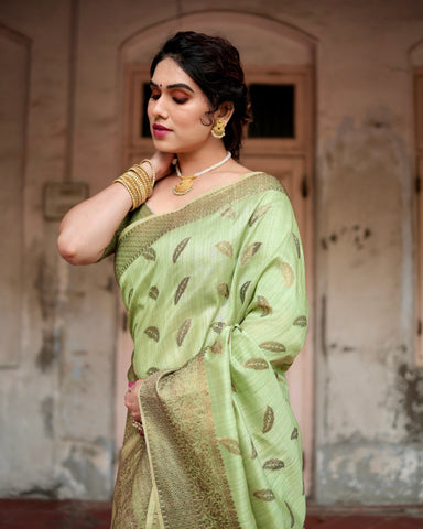 Pure Silk Saree Weaved With Zari Comes With Heavy Banarasi Brocade Blouse