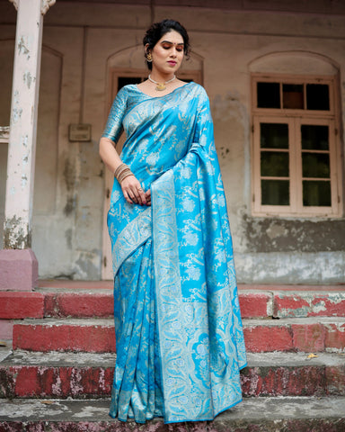 Pure Silk Saree Weaved With Zari Comes With Heavy Banarasi Brocade Blouse