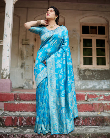 Pure Silk Saree Weaved With Zari Comes With Heavy Banarasi Brocade Blouse