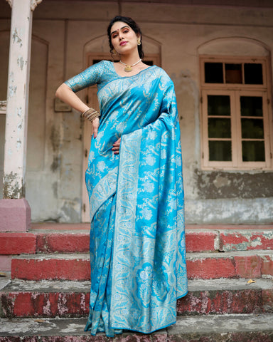 Pure Silk Saree Weaved With Zari Comes With Heavy Banarasi Brocade Blouse