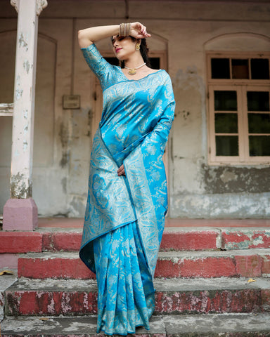 Pure Silk Saree Weaved With Zari Comes With Heavy Banarasi Brocade Blouse