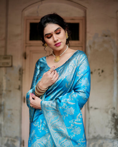 Pure Silk Saree Weaved With Zari Comes With Heavy Banarasi Brocade Blouse