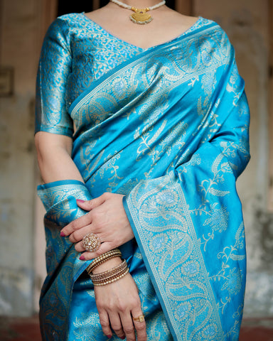 Pure Silk Saree Weaved With Zari Comes With Heavy Banarasi Brocade Blouse