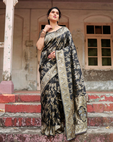 Pure Silk Saree Weaved With Zari Comes With Heavy Banarasi Brocade Blouse