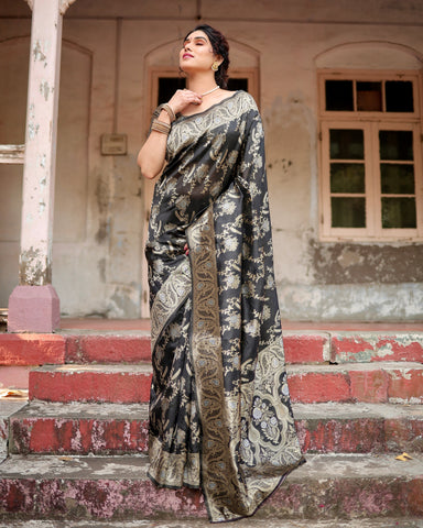 Pure Silk Saree Weaved With Zari Comes With Heavy Banarasi Brocade Blouse