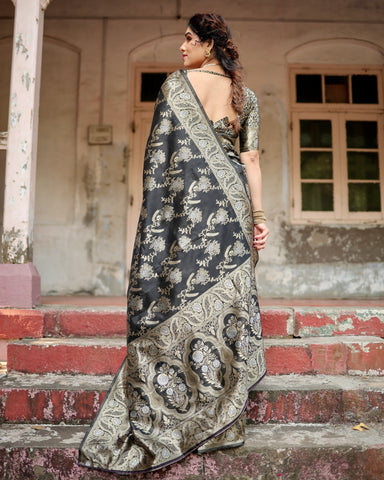 Pure Silk Saree Weaved With Zari Comes With Heavy Banarasi Brocade Blouse