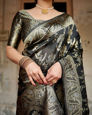 Pure Silk Saree Weaved With Zari Comes With Heavy Banarasi Brocade Blouse