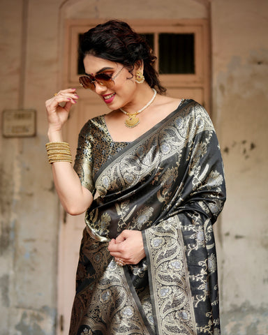 Pure Silk Saree Weaved With Zari Comes With Heavy Banarasi Brocade Blouse