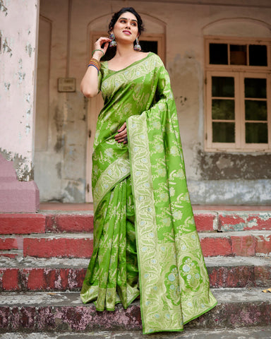 Pure Silk Saree Weaved With Zari Comes With Heavy Banarasi Brocade Blouse