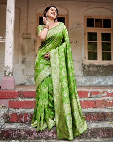 Pure Silk Saree Weaved With Zari Comes With Heavy Banarasi Brocade Blouse