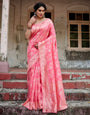 Pure Silk Saree Weaved With Zari Comes With Heavy Banarasi Brocade Blouse