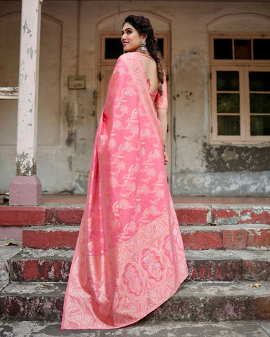 Pure Silk Saree Weaved With Zari Comes With Heavy Banarasi Brocade Blouse