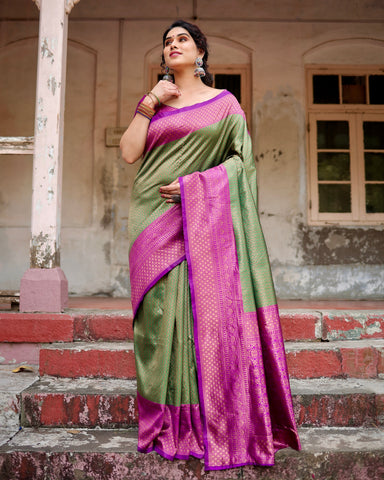 Pure Silk Saree Weaved With Zari Comes With Heavy Banarasi Brocade Blouse