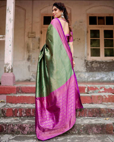 Pure Silk Saree Weaved With Zari Comes With Heavy Banarasi Brocade Blouse