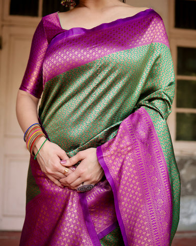 Pure Silk Saree Weaved With Zari Comes With Heavy Banarasi Brocade Blouse