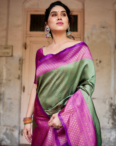 Pure Silk Saree Weaved With Zari Comes With Heavy Banarasi Brocade Blouse