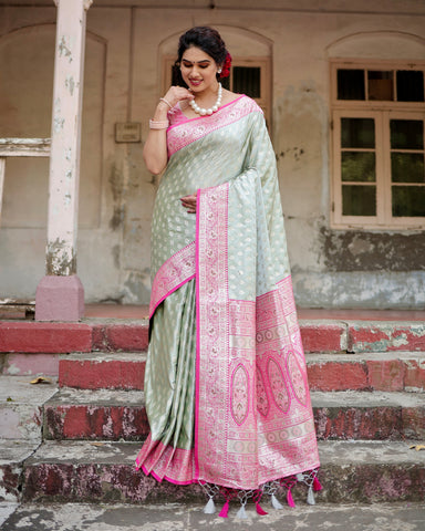 Pure Gaji Silk Saree Weaved With  Zari Comes With Tassels