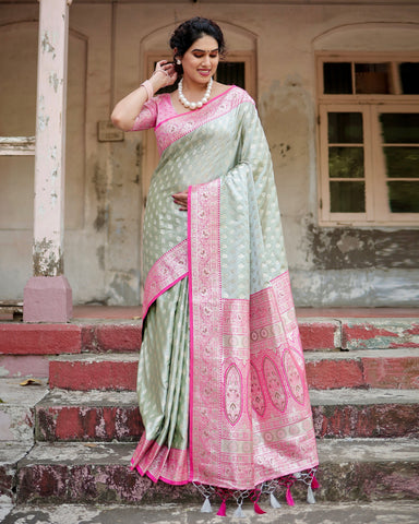 Pure Gaji Silk Saree Weaved With  Zari Comes With Tassels