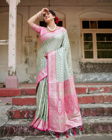 Pure Gaji Silk Saree Weaved With  Zari Comes With Tassels