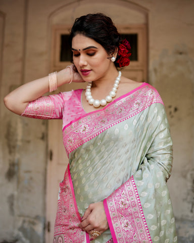 Pure Gaji Silk Saree Weaved With  Zari Comes With Tassels