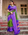 Parrot Green With Royal BLue Combination Pure Soft Semi Silk Saree With Attractive Blouse Piece