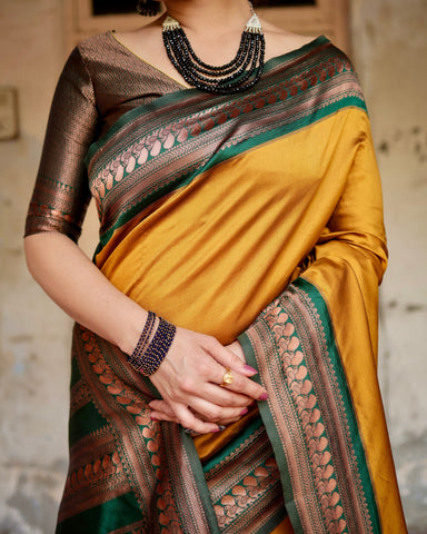 Pure Silk Saree Weaved With Zari Comes With Heavy Banarasi Brocade Blouse