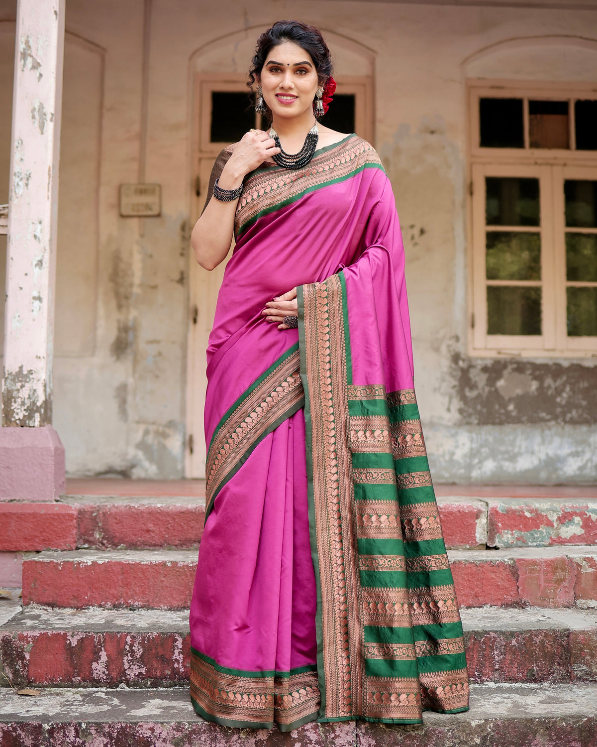 Pure Silk Saree Weaved With Zari Comes With Heavy Banarasi Brocade Blouse