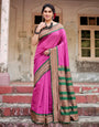 Pure Silk Saree Weaved With Zari Comes With Heavy Banarasi Brocade Blouse