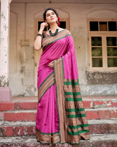 Pure Silk Saree Weaved With Zari Comes With Heavy Banarasi Brocade Blouse