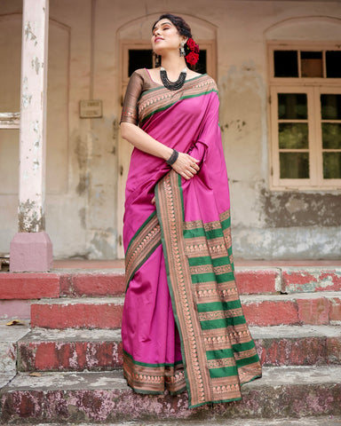 Pure Silk Saree Weaved With Zari Comes With Heavy Banarasi Brocade Blouse