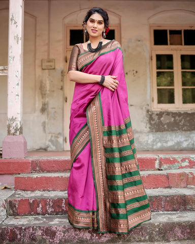 Pure Silk Saree Weaved With Zari Comes With Heavy Banarasi Brocade Blouse