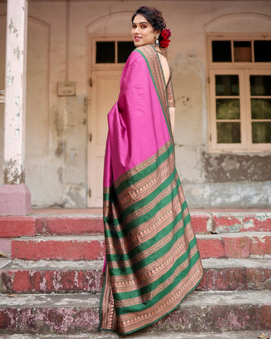 Pure Silk Saree Weaved With Zari Comes With Heavy Banarasi Brocade Blouse