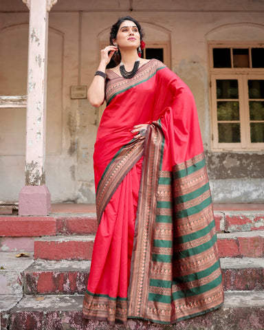 Pure Silk Saree Weaved With Zari Comes With Heavy Banarasi Brocade Blouse