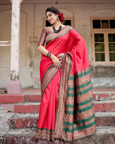 Pure Silk Saree Weaved With Zari Comes With Heavy Banarasi Brocade Blouse