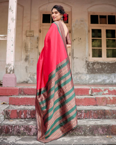 Pure Silk Saree Weaved With Zari Comes With Heavy Banarasi Brocade Blouse