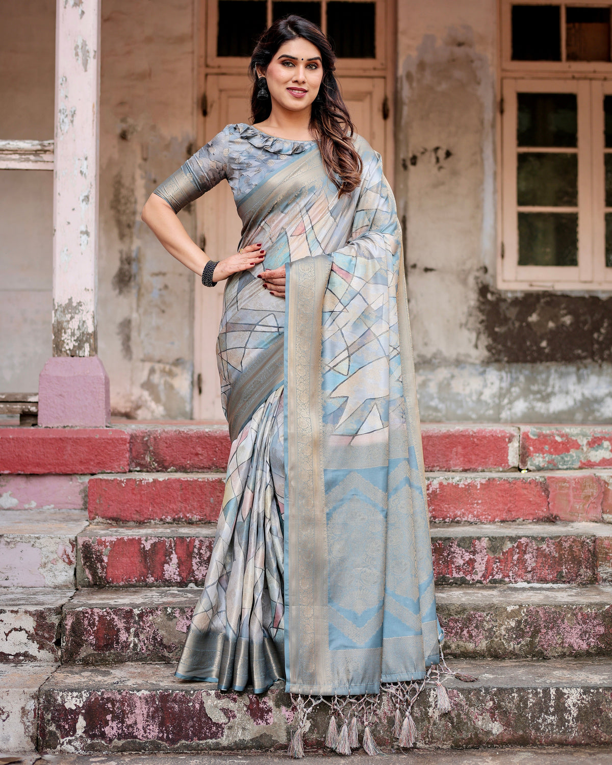 Pure Banarasi Silk Saree Weaved With Golden Zari Comes With Tassels