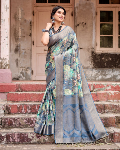 Pure Banarasi Silk Saree Weaved With Golden Zari Comes With Tassels