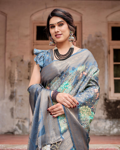 Pure Banarasi Silk Saree Weaved With Golden Zari Comes With Tassels